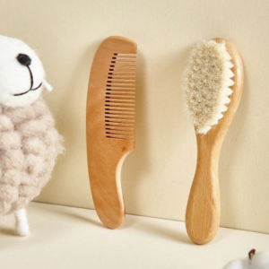 Baby Bath Soft Brush & Small Wooden Comb Set