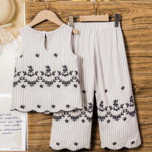 Girl Retro Striped Print Sleeveless Outfit