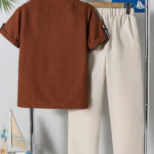 Boys' Stand Collar Casual Versatile Shirt Long Pants Set
